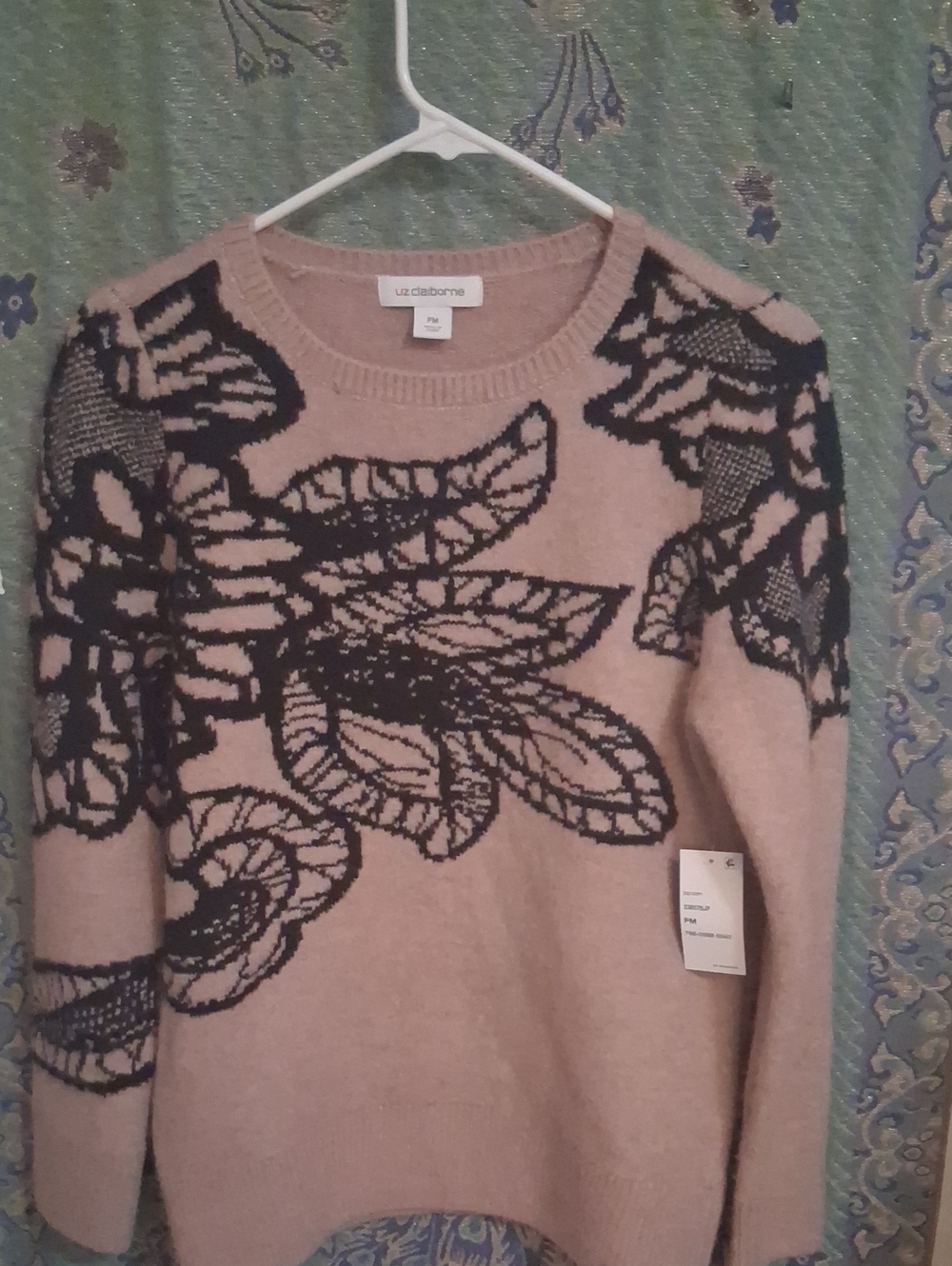 Liz Claiborne Pink and Black Floral Knit Sweater